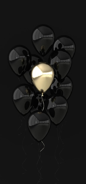 Illustration de fond de ballons noirs et dorés brillants rendu 3d ballons réalistes