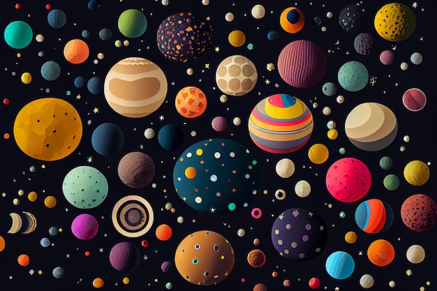 Illustration de fond de boules de planètes plates multicolores Generative AI