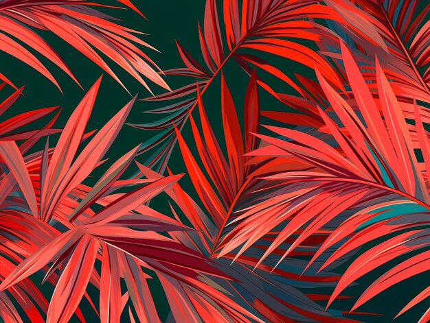 illustration Le fond des branches de palmier est en rouge