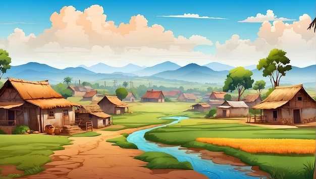 illustration de fond du village un beau village avec des terres agricoles