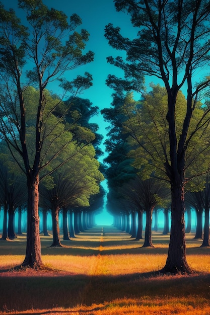 Illustration de fond d'écran d'art abstrait avec fond de grand arbre coloré travaux forestiers dessin animé de conception