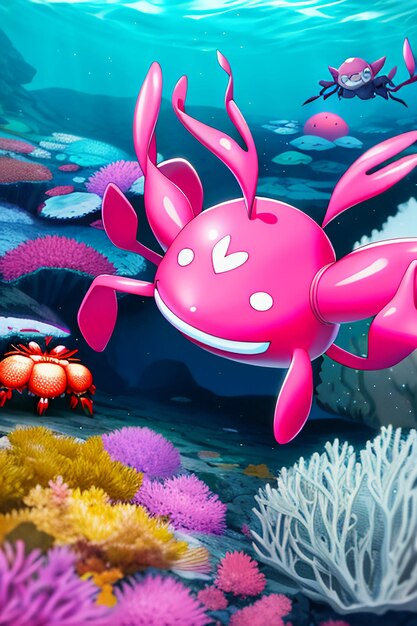 Photo illustration de fond d'écran de la vie marine du crabe rose sous-marin