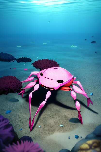 Illustration de fond d'écran de la vie marine du crabe rose sous-marin