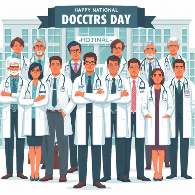 Illustration de fond de la fête nationale des médecins Docteur devant son équipe à l'hôpital