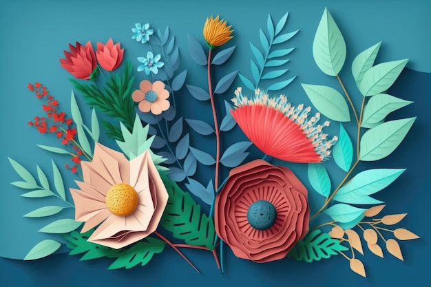 Illustration de fond de fleurs en papier coloré AI générative