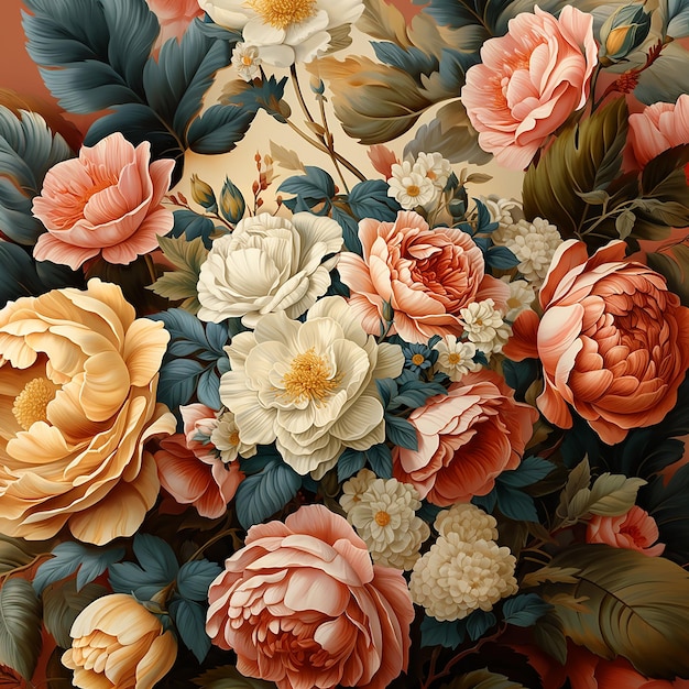 Illustration de fond floral de contraste brillant dans le style de peintures vintage générée avec l'IA