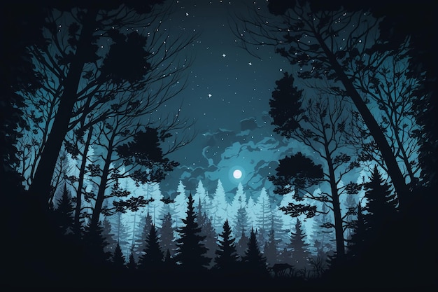 Illustration de fond de forêt de ciel nocturneIA générative