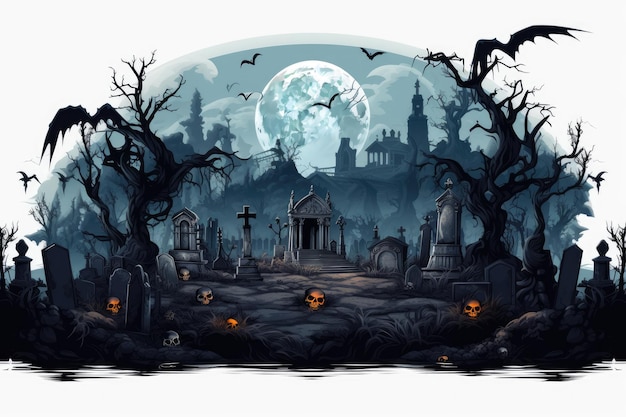 Illustration de fond d'Halloween d'une scène de cimetière et de citrouilles d'Helloween