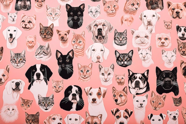 Illustration de fond d'IA générative de chats et de chiens dans un style d'illustration