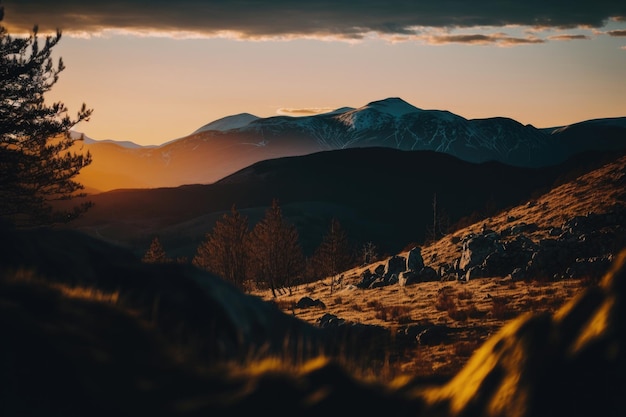 Illustration de fond de montagne mignonne naturelle AI générative