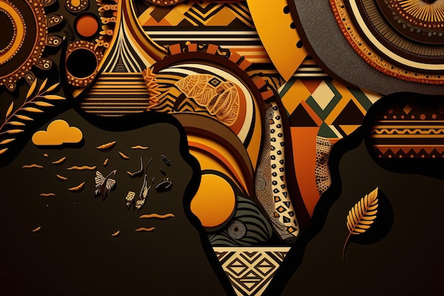 Illustration de fond avec des motifs africains imprimés aux couleurs africaines Generative AI