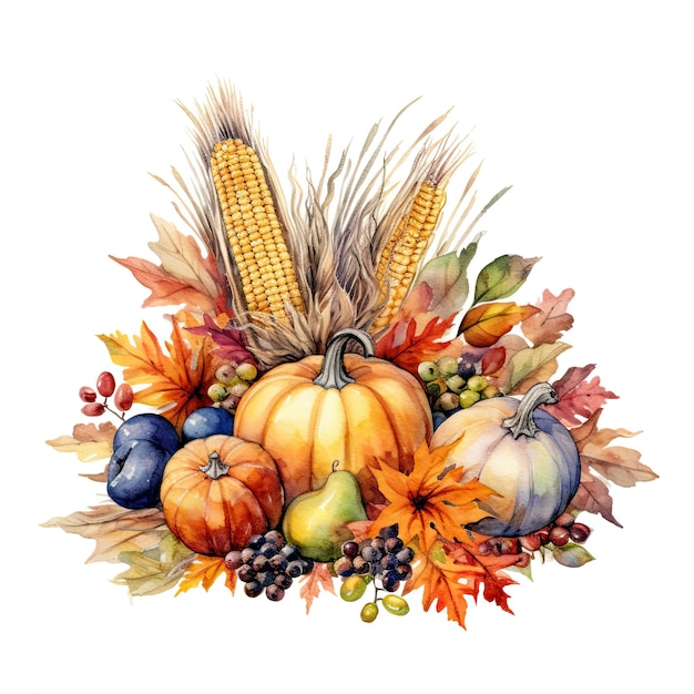 Illustration de fond naturel aquarelle Thanksgiving Day AI GenerativexA