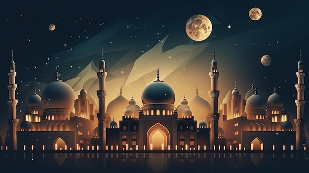Illustration de fond de vacances Ramadan AI générative