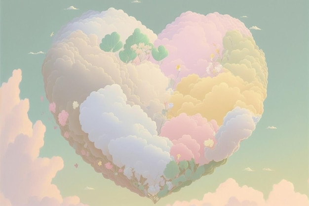 Illustration de forme de coeur dans le ciel en Ai générative multicolore