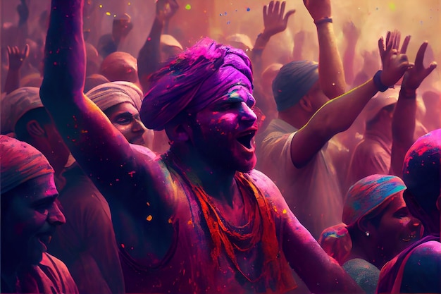 Illustration d'une foule de gens qui s'amusent à l'extérieur pour célébrer Holi en Inde