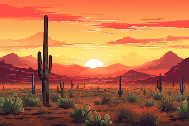 Illustration frappante du désert avec des cactus
