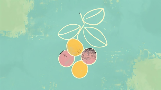 Photo illustration de fruits rétro un grappin de raisins avec des feuilles des fruits jaunes roses et violets