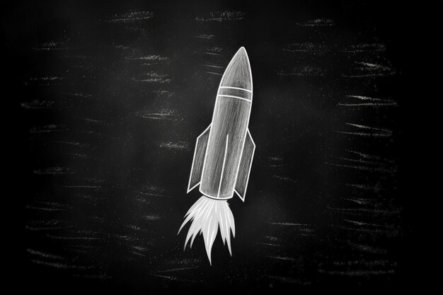 Photo illustration de fusée dessinée à la craie blanche sur tableau d'apprentissage et de démarrage ai générative