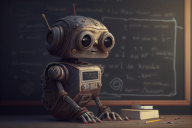 Illustration de la future salle de classe d'éducation avec l'IA du professeur de technologie robotique