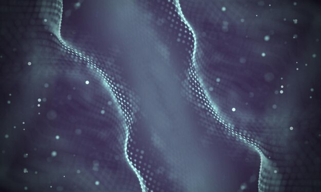 Illustration futuriste abstraite de la technologie des données Forme poly faible avec des points et des lignes de connexion sur fond sombre Rendu 3D Visualisation de données volumineuses