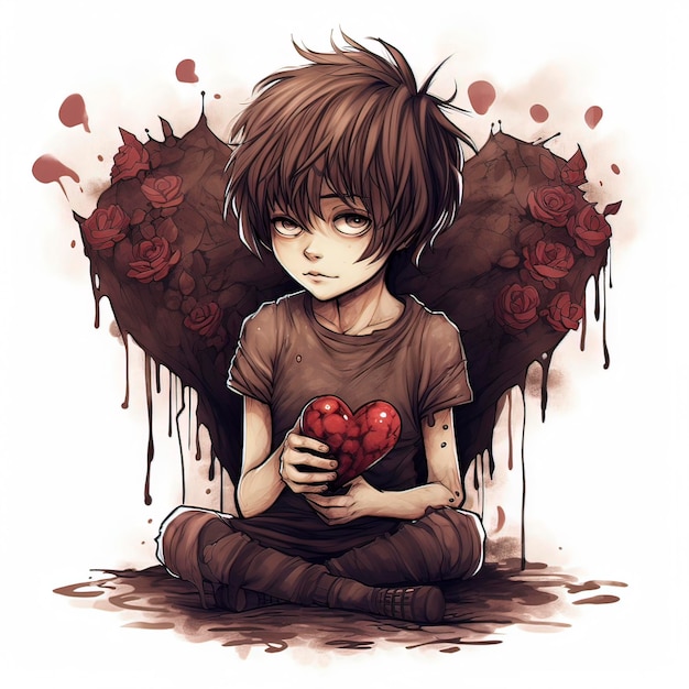 Illustration de garçon au cœur brisé Œuvre d'art émotionnelle générée par AI