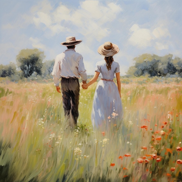 Illustration d'un garçon et d'une fille qui marchent et se tiennent la main
