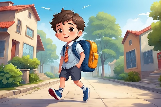 Illustration d'un garçon mignon qui va à l'école