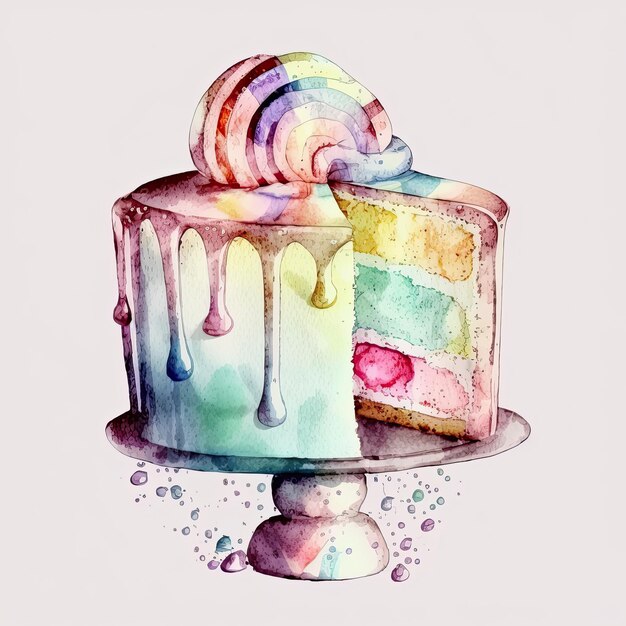 Illustration de gâteau d'anniversaire aquarelle AI générative