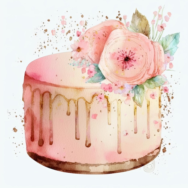 Illustration de gâteau d'anniversaire aquarelle AI générative