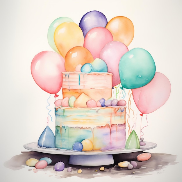 Illustration de gâteau d'anniversaire aquarelle AI GenerativexA