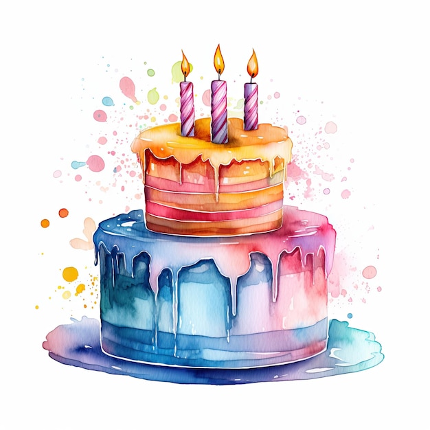 Illustration de gâteau d'anniversaire aquarelle AI GenerativexA