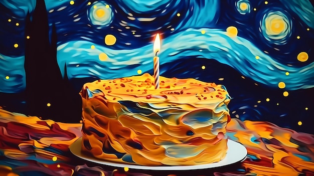Photo illustration de gâteau d'anniversaire beau ciel étoilé dessin animé dessiné à la main