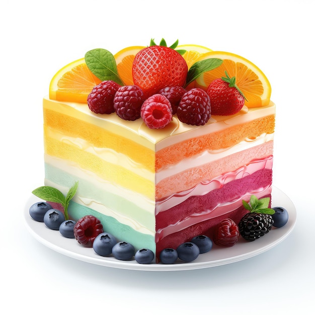 illustration gâteau arc-en-ciel et rhapsodie de fruits