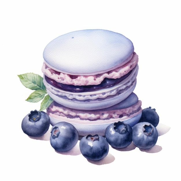 illustration de gâteau aux bleuets aquarelle