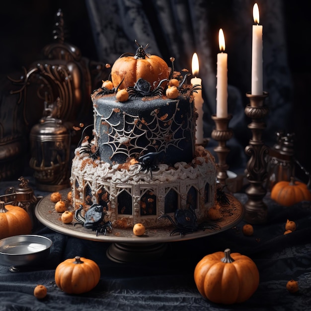 illustration d'un gâteau d'Halloween élégant et magnifique sur une photo de table