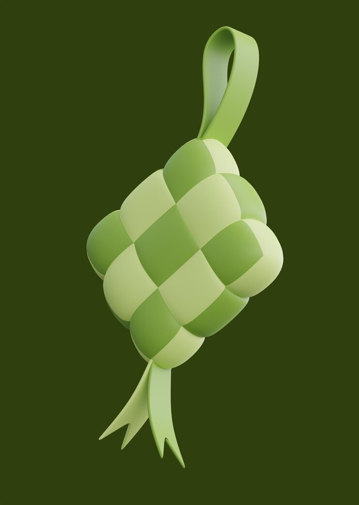 Photo illustration de gâteau de riz malais ketupat rendu 3d pour carte de voeux thème festival islamique