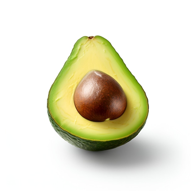 Illustration génération d'IA La moitié d'un avocado sur un fond blanc avec une ombre