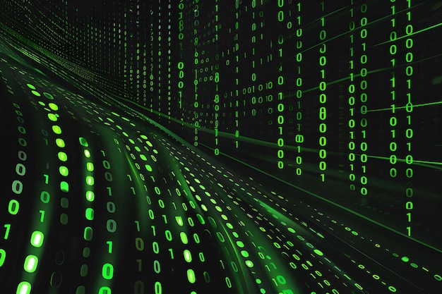 Illustration générative Ai Les flux de données numériques s'échangent en séries de codes binaires verts
