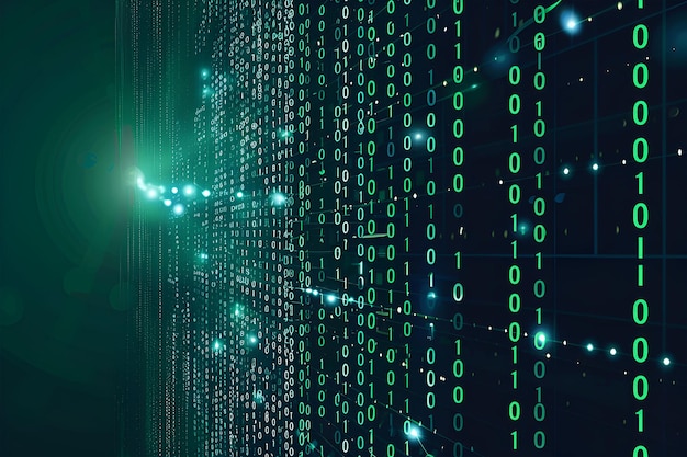 Illustration générative Ai Les flux de données numériques s'échangent en séries de codes binaires verts