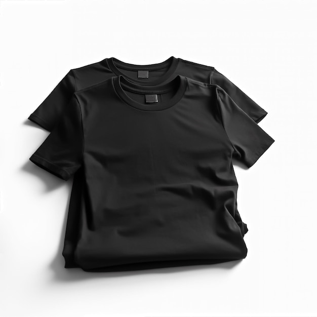 Illustration générative ai d'un packshot de t-shirt noir plat sur blanc