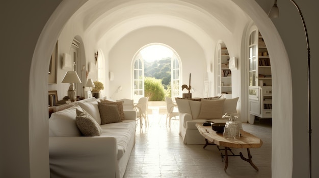 Illustration générative d'un canapé blanc avec des coussins blancs dans un appartement confortable