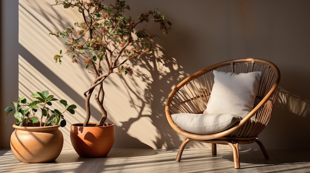 Illustration générative d'une chaise à coussin en bois