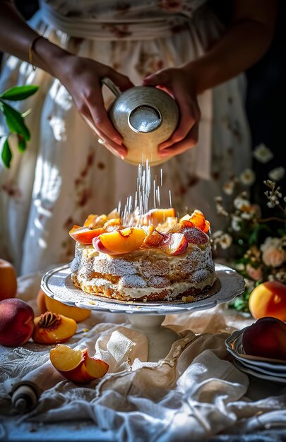 Illustration générative d'une délicieuse tarte aux pêches faite maison