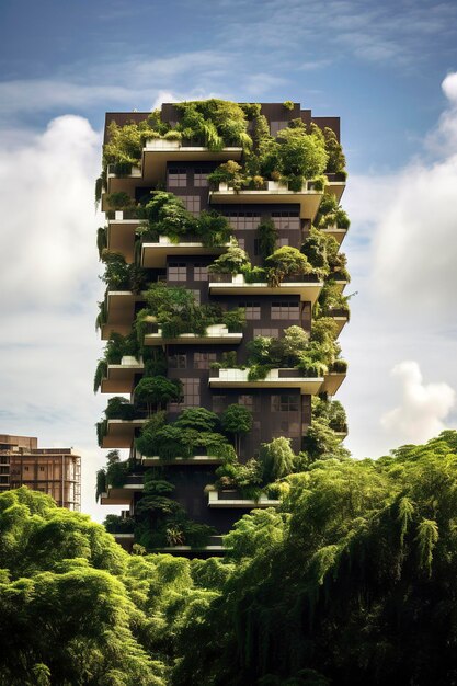 Photo illustration générative d'ia d'un bâtiment moderne durable et écologique avec jardin vertical architecture durable