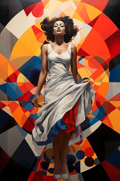 Illustration générative d'IA d'une belle femme noire avec un fond de couleurs vives et de formes géométriquesStyle d'illustrationArt numérique