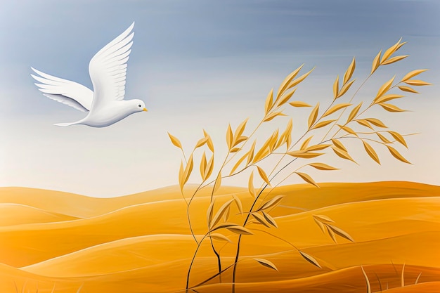 Illustration générative de l'IA d'une colombe blanche de la paix volant dans le ciel Concept de paix de style illustration minimaliste