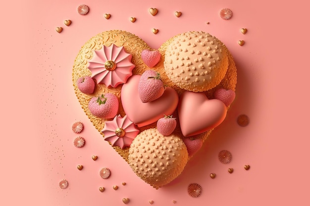 Illustration générative IA d'un cookie de la Saint-Valentin en forme de coeur