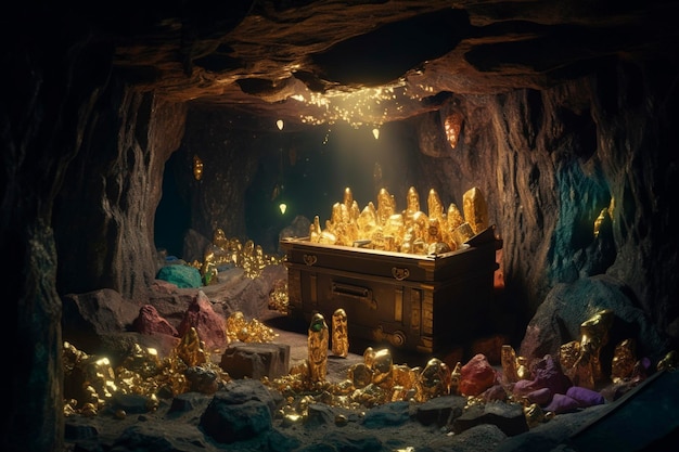 Illustration générative d'une IA du coffre au trésor des pirates dans une grotte