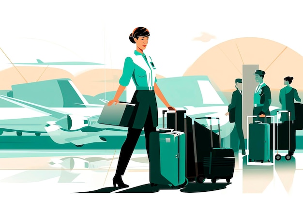 Illustration générative de l'IA du personnel au sol dans l'aéroport de la compagnie aérienne Style d'illustration vectorielleArt numérique