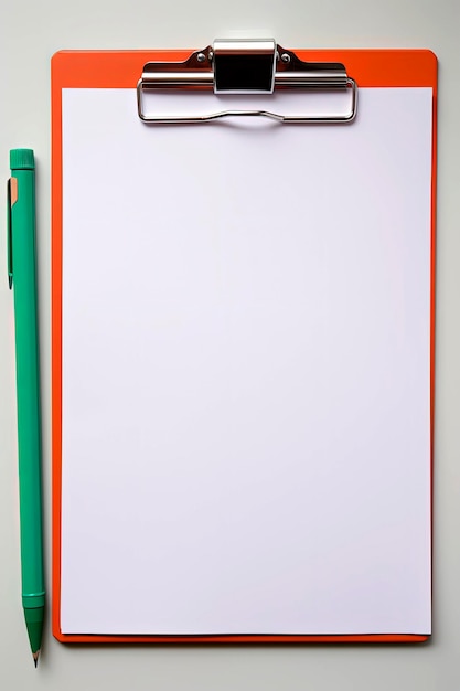 Photo illustration générative d'ia du presse-papiers avec des crayons de couleur et du papier blanc